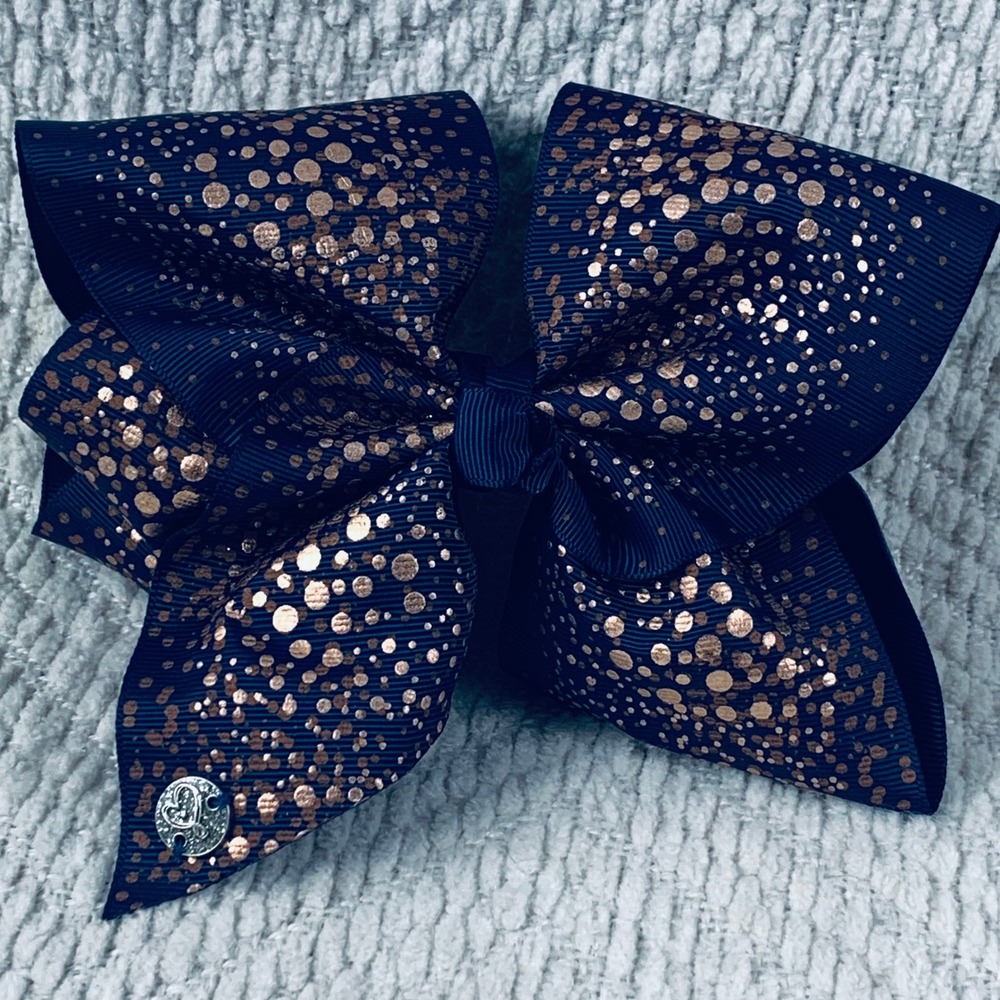 JoJo Siwa Hair Bow Girls Navy Rose Gold Polka Dot Metallic Foil Grosgrain Clip